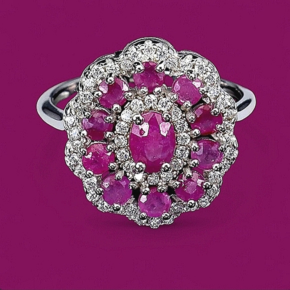 925 Sterling Silver Ring Sz 7 with Natural Ruby 6x4mm & CZ